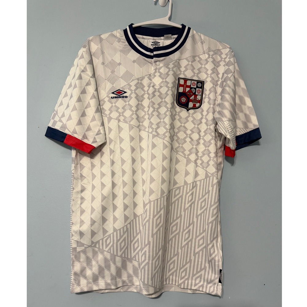 Umbro England Heritage Soccer Jersey Men's S White Grey Geometric Graphic 2270